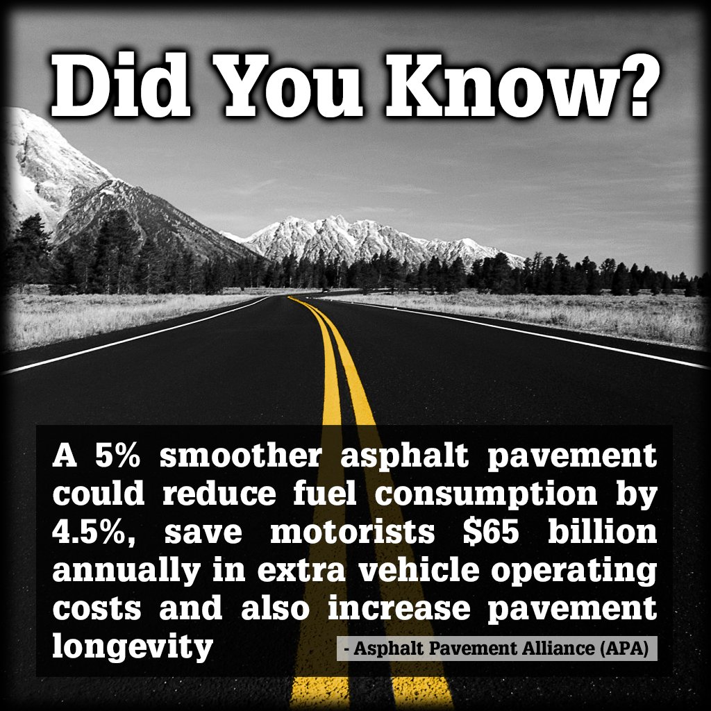 TransTechSystem's tweet photo. Smooth asphalt pavements save fuel and small changes can make a big difference! 👍 #TransTechSystems #NonNuclear #AsphaltFacts @asphaltroads https://t.co/7sB3NQ6jce
