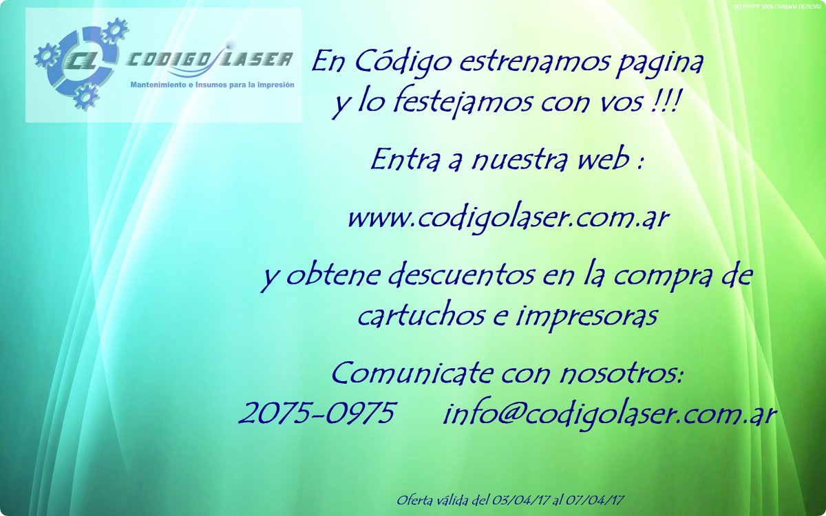 codigo_laser's tweet image. Promo lanzamiento!!
Entrá a nuestra pagina y obtené el descuento!!
codigolaser.com.ar