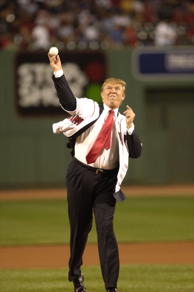 wackingtrumps's tweet photo. Our great owner, @realDonaldTrump, starting off the #XMLB season with the first pitch in our own Ivanka Stadium! Very beautiful pitch! https://t.co/885hwidDRs
