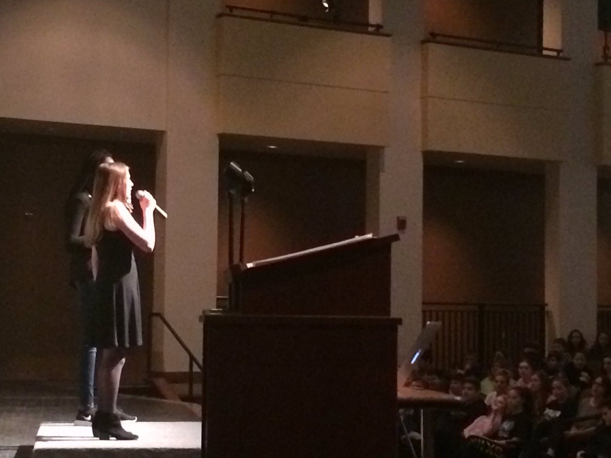 BMS_Principal's tweet photo. BMS students Beth Painchaud and Nyapan Pan sharing their amazing vocal talents with BMS at Monday Morning Meeting. #TigerPride https://t.co/GHpzvGJbgu