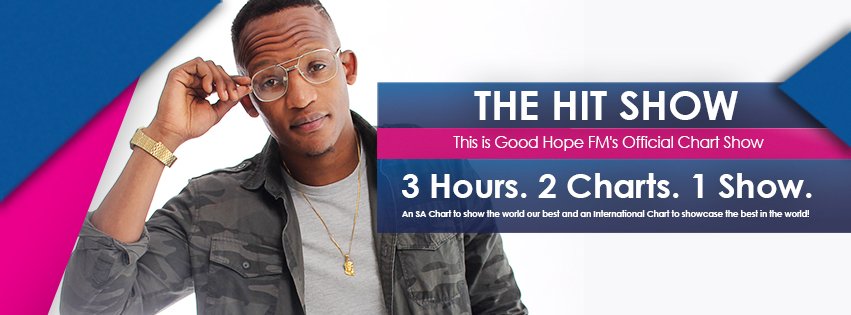 GoodHopeFM's tweet photo. New entries to @TheHitShowGHFM

#TheHit10
@maroon5
@TheChainsmokers

#SAHot20
@EvidaOfficial
#DaniBagel

Vote here: https://t.co/wLPaCCHDm5 https://t.co/mZsQ1AGcTW