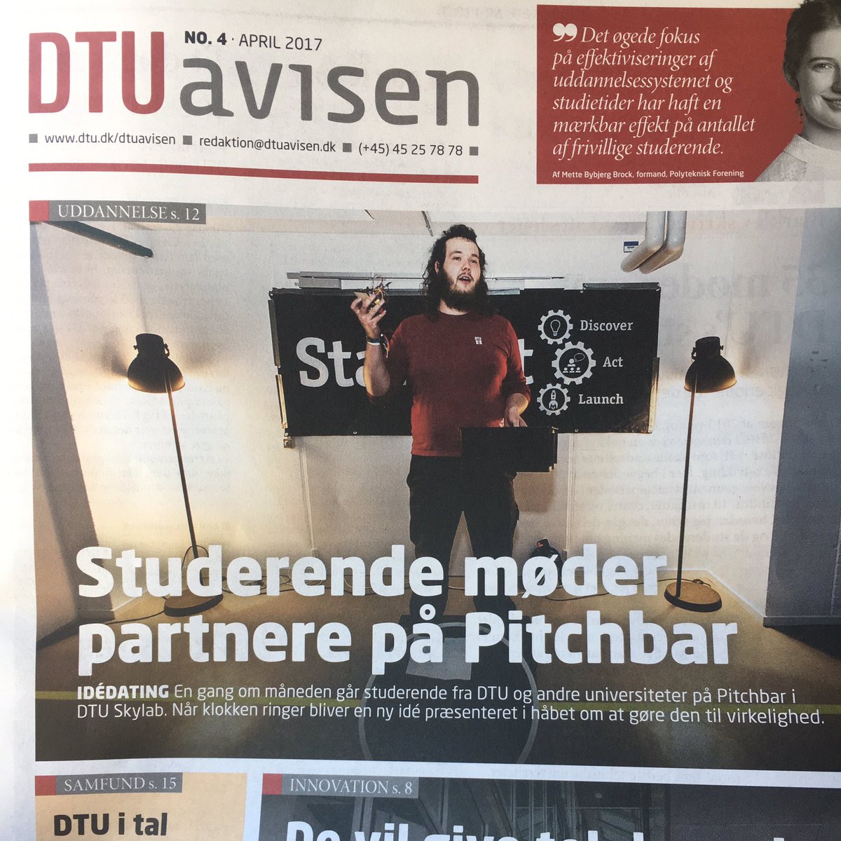 DTUSkylab's tweet photo. Our Pitchbar hit the cover of this edition of DTU avisen. Get ur issue on campus or read it online! #dtudk #pitchbar https://t.co/EeFzKIU7WA