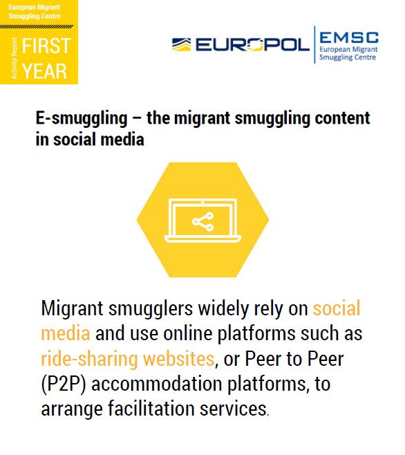Europol's tweet photo. #Migrantsmuggling networks heavily rely on #socialmedia to advertise smuggling services. #migration #EU https://t.co/O7YgjbBPx2