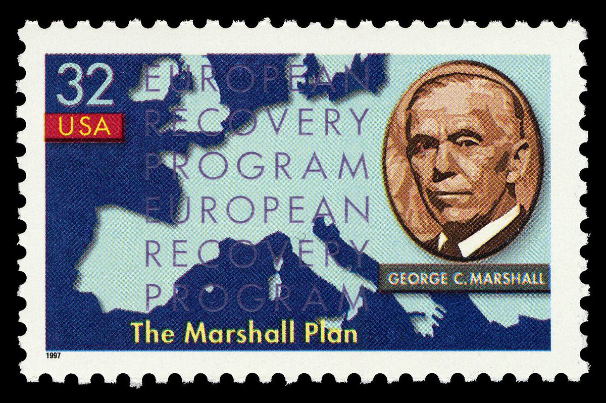 amhistorymuseum's tweet photo. Today in 1948: Pres. Truman signs Marshall Plan, allocating over $5 billion for Euro countries. Stamp: @PostalMuseum https://t.co/Pf9nUpIjAC https://t.co/qVMB2xrj4x