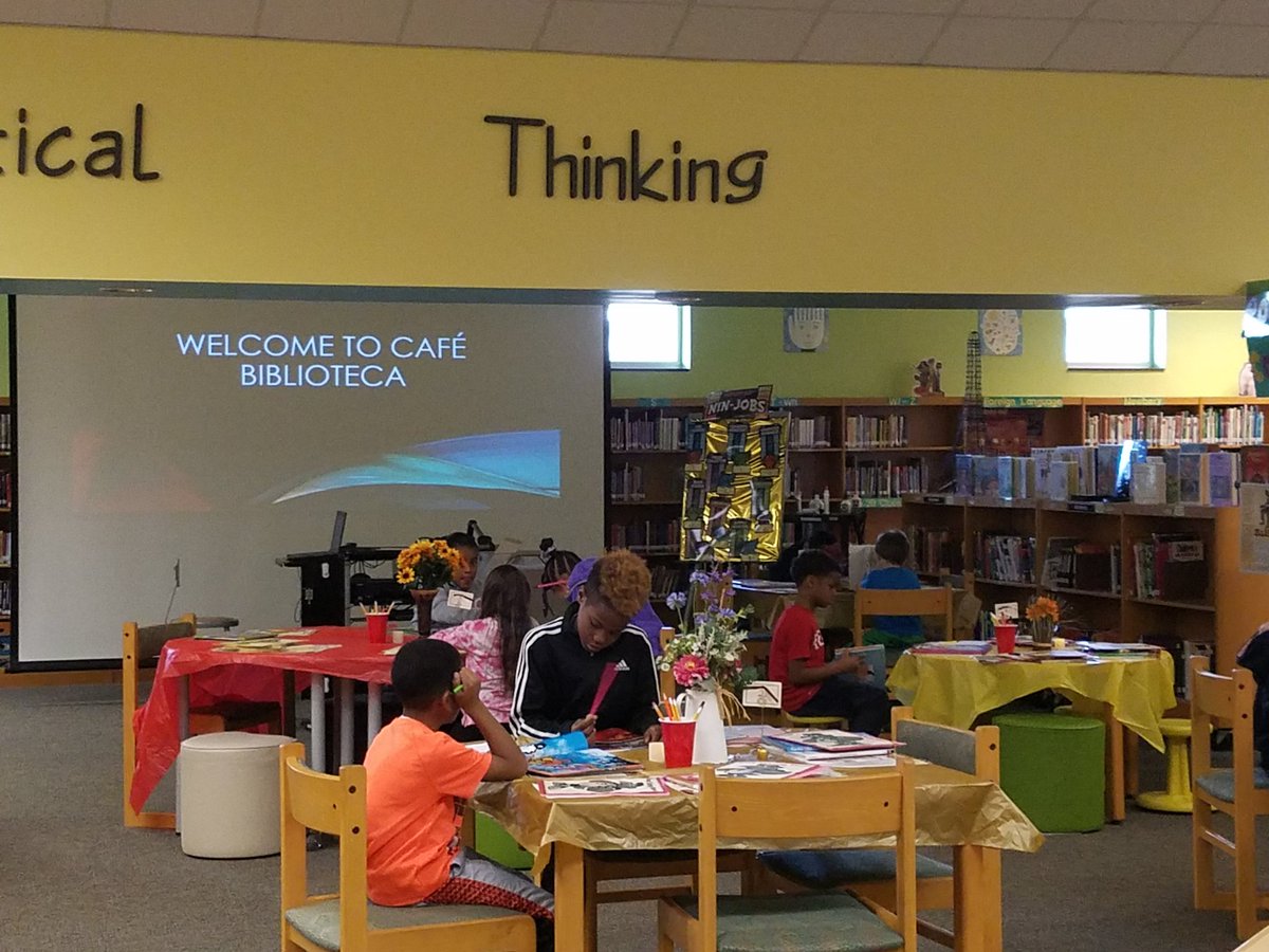 sjhart's tweet photo. Forestville MEDIA Empowers Students ...booktasting at Cafe Biblipteca #schoollibrarymediamonth, #readingcounts https://t.co/5OLDEqsWpy