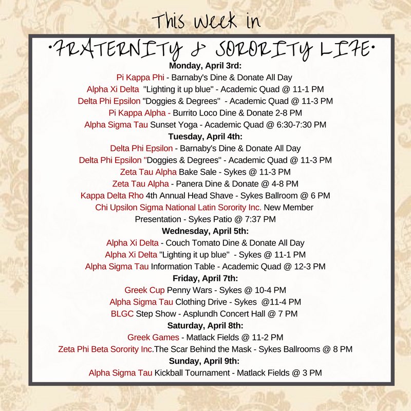 WCU_Panhellenic's tweet photo. Greek weekend starts Friday! Stop by some of the events leading up to it to earn points for your team!! @WCU_IGC @WCU_BLGC @WestChesterIFC https://t.co/frXZZ40if4