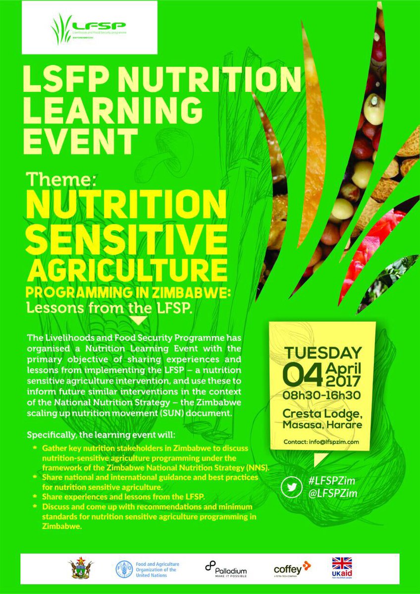 Looking forward to this event: #nutrition #LFSPLessons #NutritionSensitiveAgriculture @LFSPZim @faosfsafrica @UKinZimbabwe @PalladiumPossib