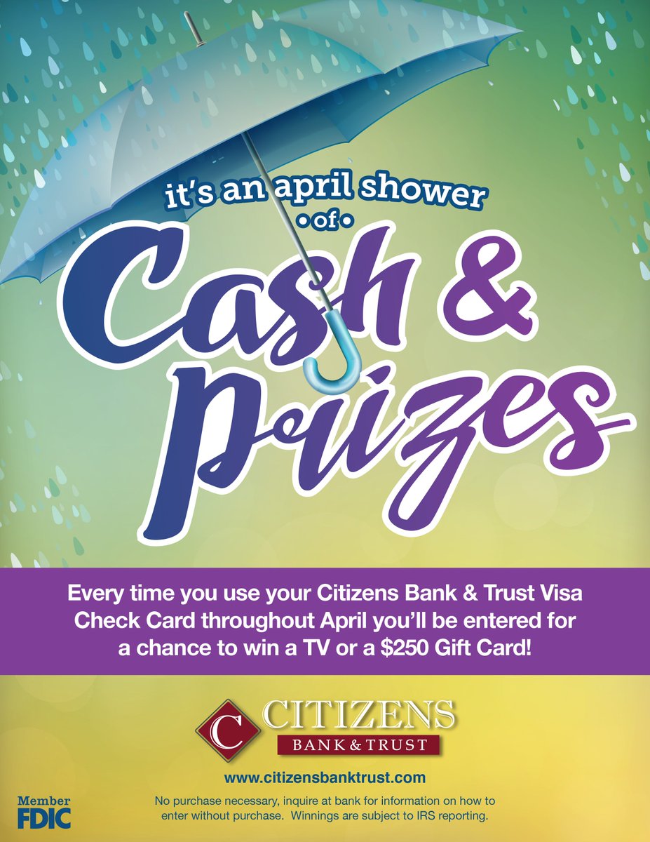 citizensbktrust's tweet photo. March...where did you go? 
#CBTSweeps for April - we welcome you! #Aprilshowers #literallytoday https://t.co/9WCeqTWJiX