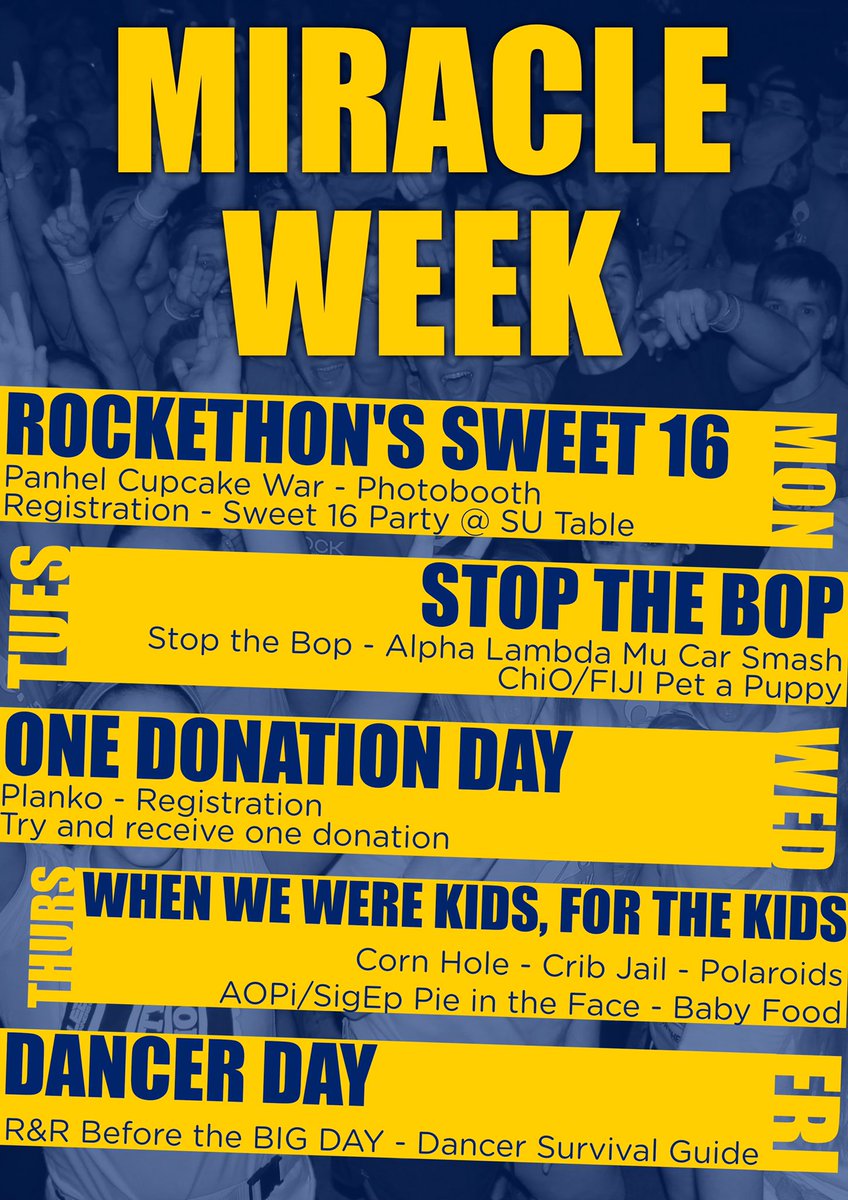 It's <a href="/UTRockeTHON/">RockeTHON</a>'s Miracle Week! Come out each day for fun events leading up to RockeTHON on Saturday, and don't forget to donate FTK!