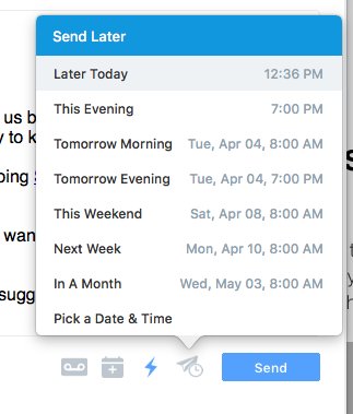 ccgirl's tweet photo. How perfect are these options for sending email later? @PolymailApp #SmartDefault #UX #UXdesign https://t.co/xFB3jtKeKH