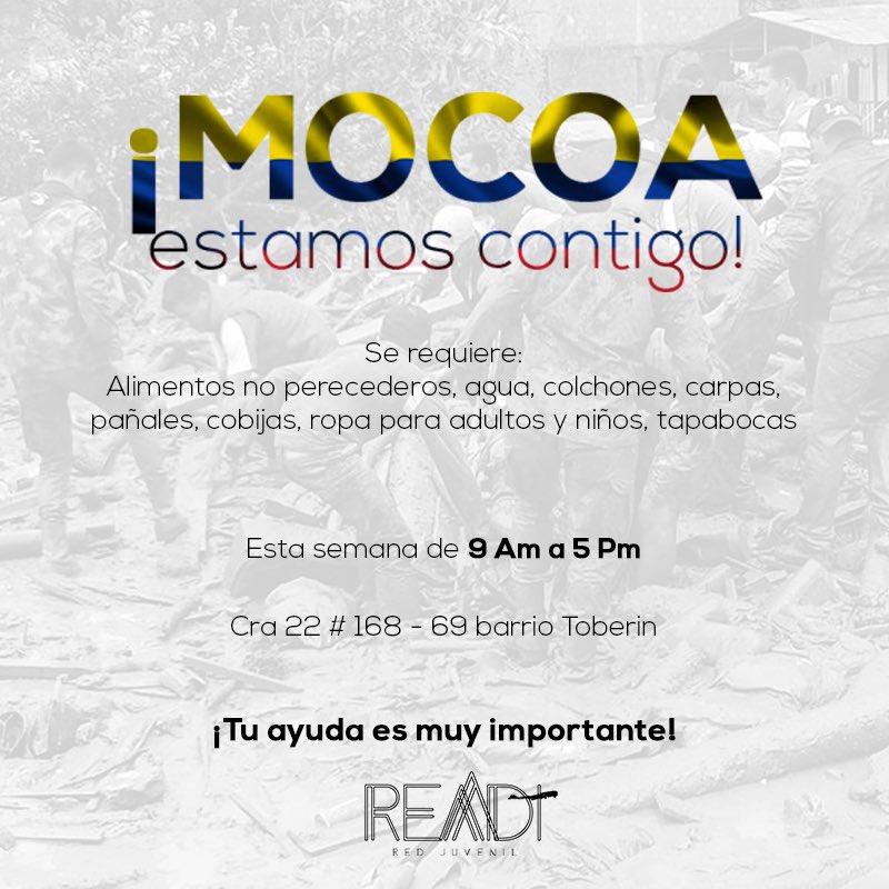 ReadiColombia's tweet photo. ¡Ellos nos necesitan! Les extendemos la invitación para que ayudemos a nuestros hermanos. #TodosconMocoa https://t.co/EOtTXzUAEk