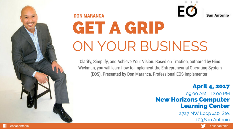 eosanantonio's tweet photo. TOMORROW | Get a Grip on Your Business with @DonMaranca event with #EO San Antonio! Let us know if you will be in attendance! #TrepOn https://t.co/dTlm8K5Nfr