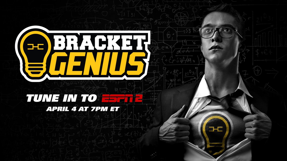 BracketGenius_'s tweet photo. 📆 TOMORROW  
⏰ 7pm ET 
📺 ESPN 2  
Tune in to the #BracketGenius finale to see who brings home the $100K and the Bracket Genius title! https://t.co/ZXwCrDUwdh