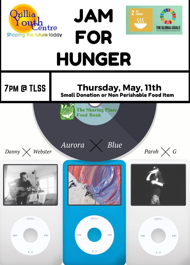 JamForHunger's tweet image. Thursday, May, 11th! #JamForHunger @OrilliaYC @TheSharingPlace @OrilliaPacket @aurorablueband @parkergammon_ @sunshineorillia @GlobalGoalsUN