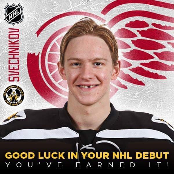 CBEHockey's tweet photo. Congrats &amp; good luck tonight to Eagles alumni Evgeny Svechnikov who will make his @NHL debut for @DetroitRedWings! #onceaneaglealwaysaneagle https://t.co/hZABqdTaRq