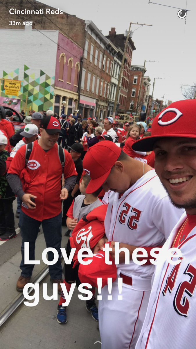 Go @rookdavis24 and @robsteev44! #RedsOpeningDay (follows reds on Snapchat)