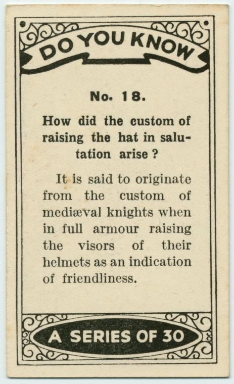 Ever wonder how the custom of raising the hat in salutation arose? bit.ly/2mpHHDr