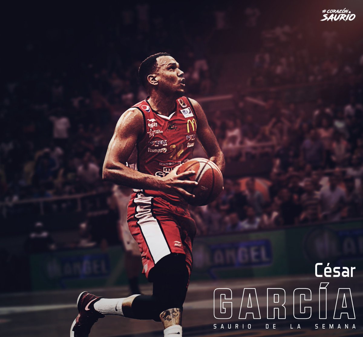 César García es el Saurio de la Semana 👏.

En 2 juegos promedió:

18 Pts (54% TC / 65% C2 / 25% C3 / 100% TL)
5Ast
2Reb

#CorazónSaurio