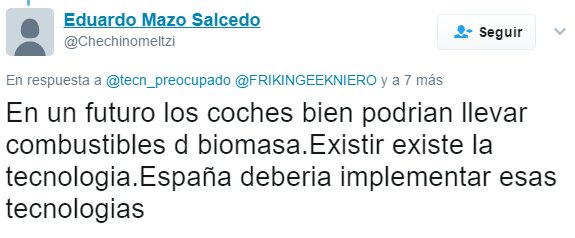 En un futuro los coches bien podrian llevar combustibles d biomasa.Existir existe la tecnologia.España deberia implementar esas tecnologias