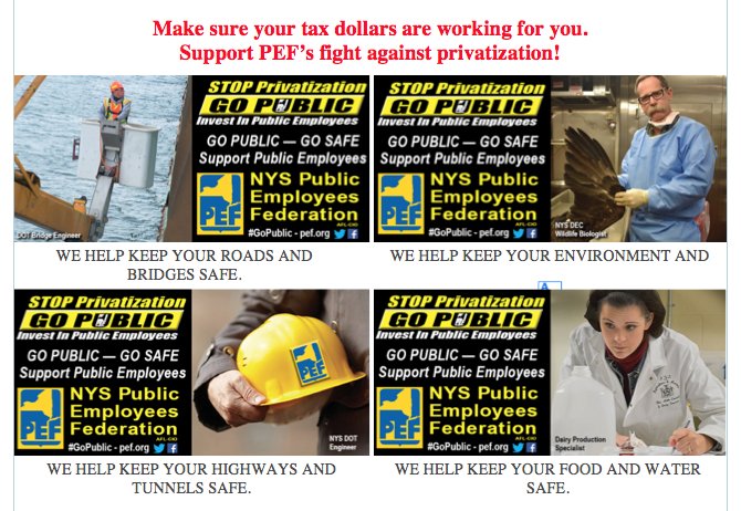 NYSPEF's tweet photo. Join #NYSEF and stop privatization of state jobs. Invest in public employees! @WayneSpence99 #GoPublic #TogetherWeWin @NYSAFLCIO @AFTunion https://t.co/yHCmBwc6Rw