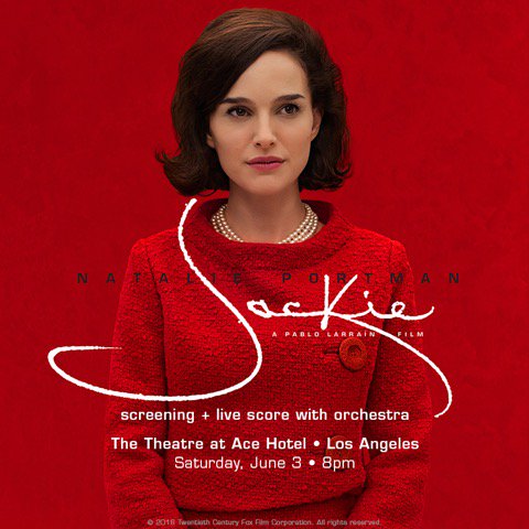 jackiefilm's tweet image. Join us Saturday, June 3 for the world premiere live score of Pablo Larrain's #Jackie, at The Ace Hotel. Tickets: bit.ly/2nPlaT0