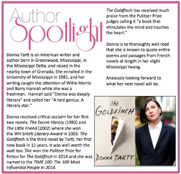 bookappisodes's tweet photo. This week's #AuthorSpotlight: #DonnaTartt who won the #PulitzerPrize for fiction for her novel, #TheGoldfinch. https://t.co/je5JzFgOT3