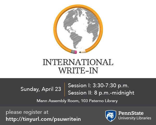 PSU_Undergrad's tweet image. Have a writing project due? Writing &amp;amp; research consultations &amp;amp; snacks available during @PSU_Learning  #IntlWriteIn ow.ly/LLtq30awqcX