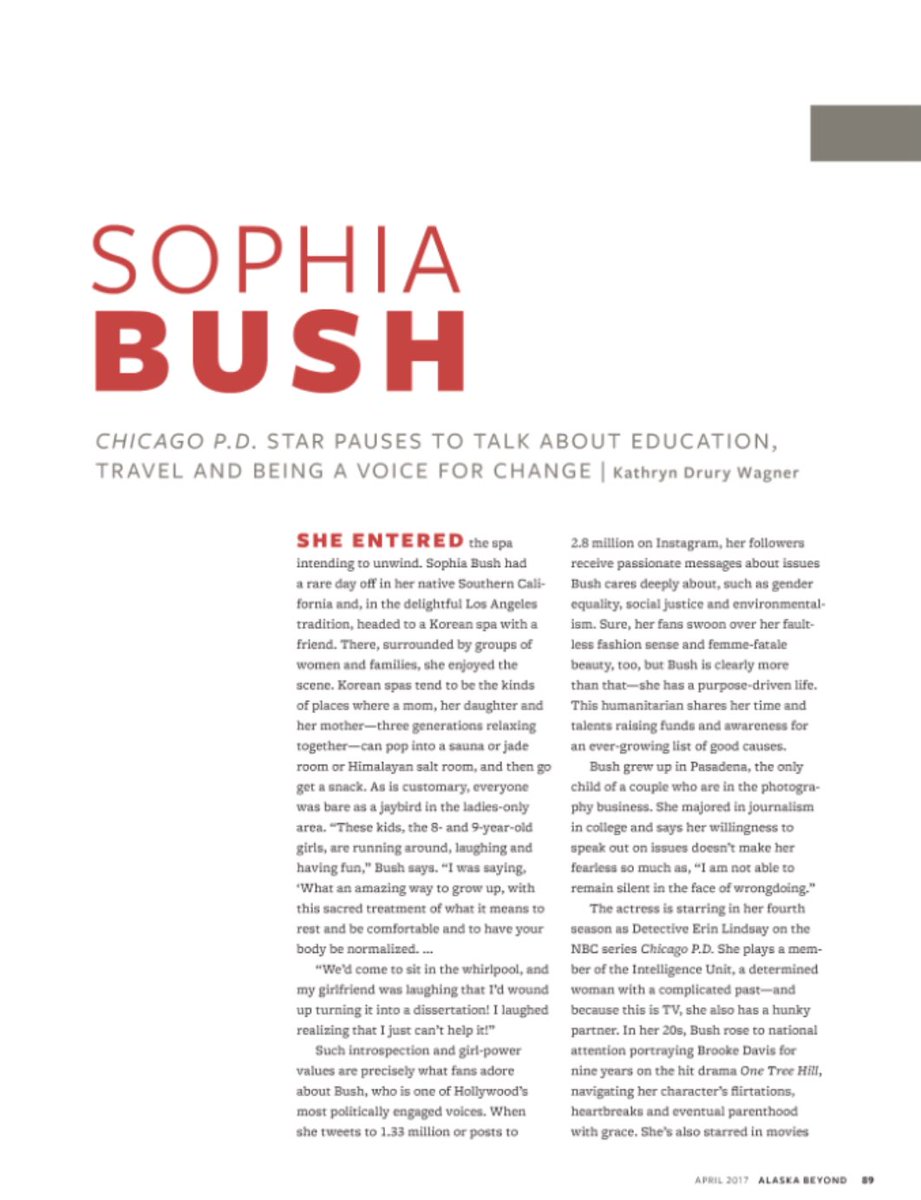 daynago11's tweet photo. Incredible article on @SophiaBush in #AlaskaBeyond magazine ❤ https://t.co/sT9ZvhFtSw