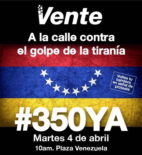 MariaCorinaYA's tweet photo. Frente a la dictadura, los venezolanos firmes en la calle. No hay vuelta atrás: se tienen que ir. Mañana, #4Abr #350YA https://t.co/eUNJTViaME