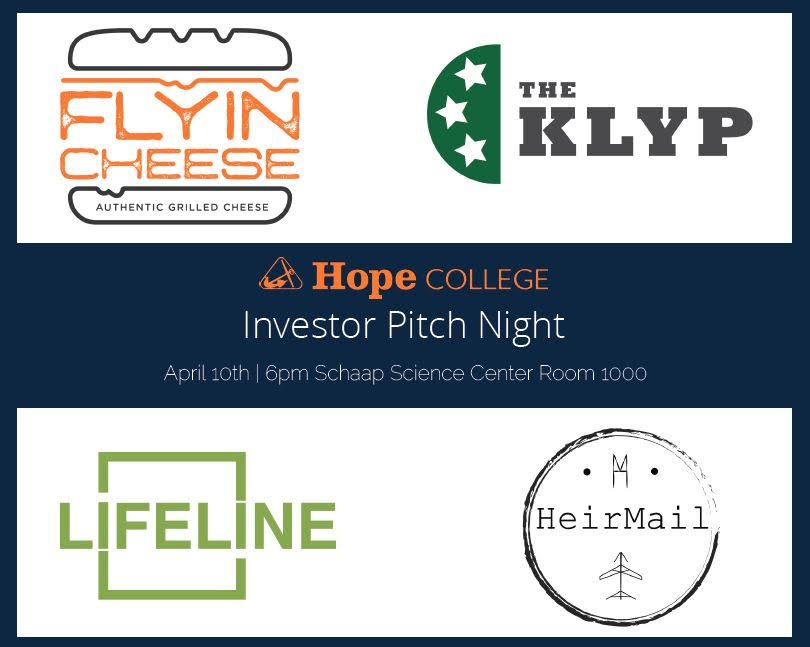 hope_cfl's tweet photo. Investor Pitch Night is coming soon! Monday, April 10 at 6pm in Schaap Auditorium! Help choose the "People's Choice Award"! https://t.co/ggYsw4vHsC