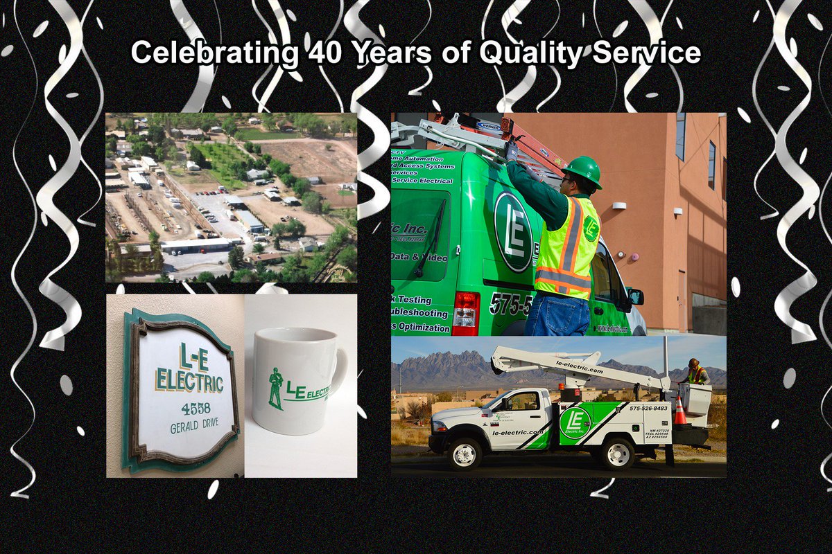 _LE_Electric's tweet photo. Thank you for a great 40 years and trusting us to meet all your electrical needs #mondaymotivation #LasCruces #southwest https://t.co/Itvi0L0XIH