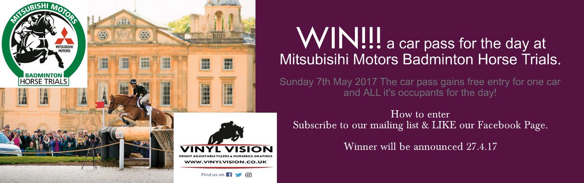 vinyl_vision's tweet photo. #WIN a car pass for the day at #BadmintonHorseTrials2017 car pass gains free entry for one car and ALL it's occupants for the day #HorseHour https://t.co/Yyrkn0FzU7