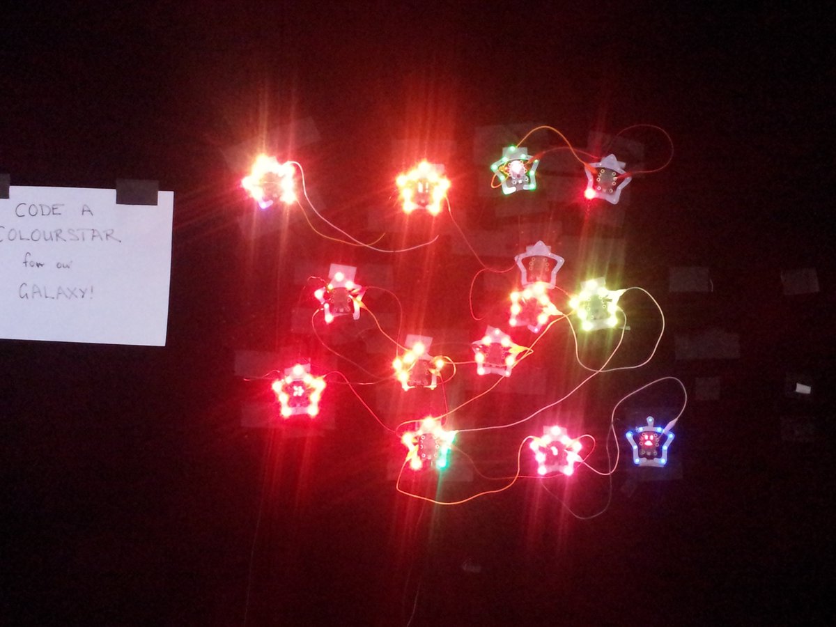 _codebug's tweet image. Thanks to everyone who joined in the #CodeBug fun @makerfaire_uk & coded a ColourStar for our galaxy. We think they look out-of-this-world!
