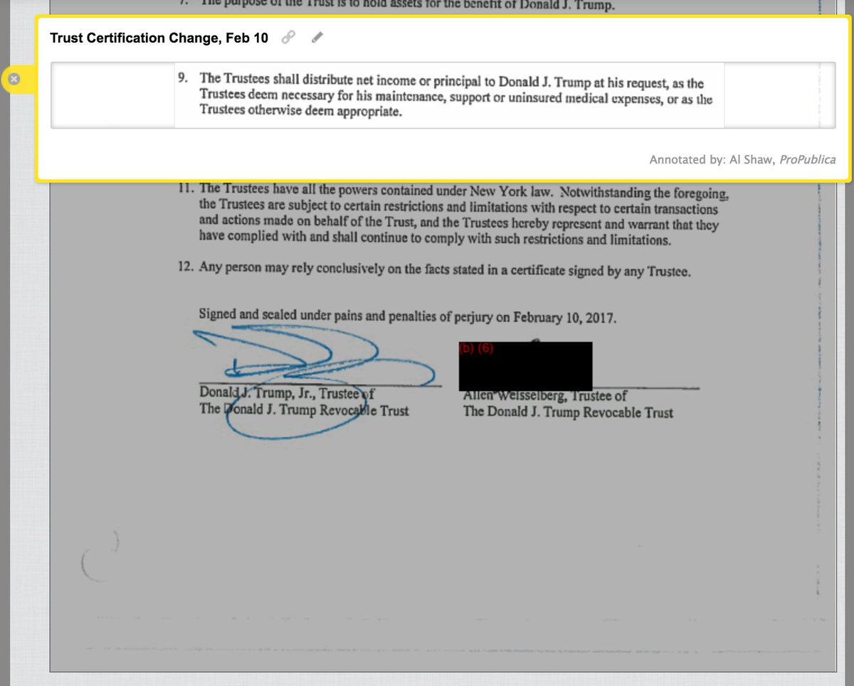 propublica's tweet image. 4/ The Trump trust doc was revised &amp;amp; signed Feb. 10. Here you go, @seanspicer: documentcloud.org/documents/3525…