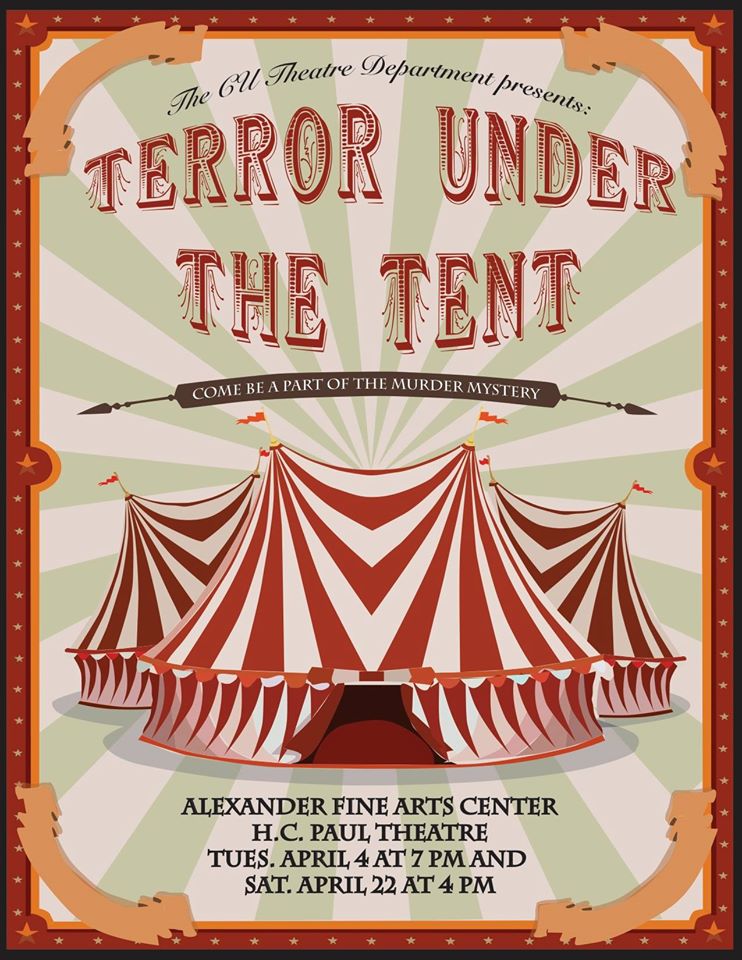 CUPRworkshop's tweet image. "Terror Under the Tent" plays tomorrow night @ 7 P.M and Saturday, April 22nd @ 4 P.M! You don't want to miss it.