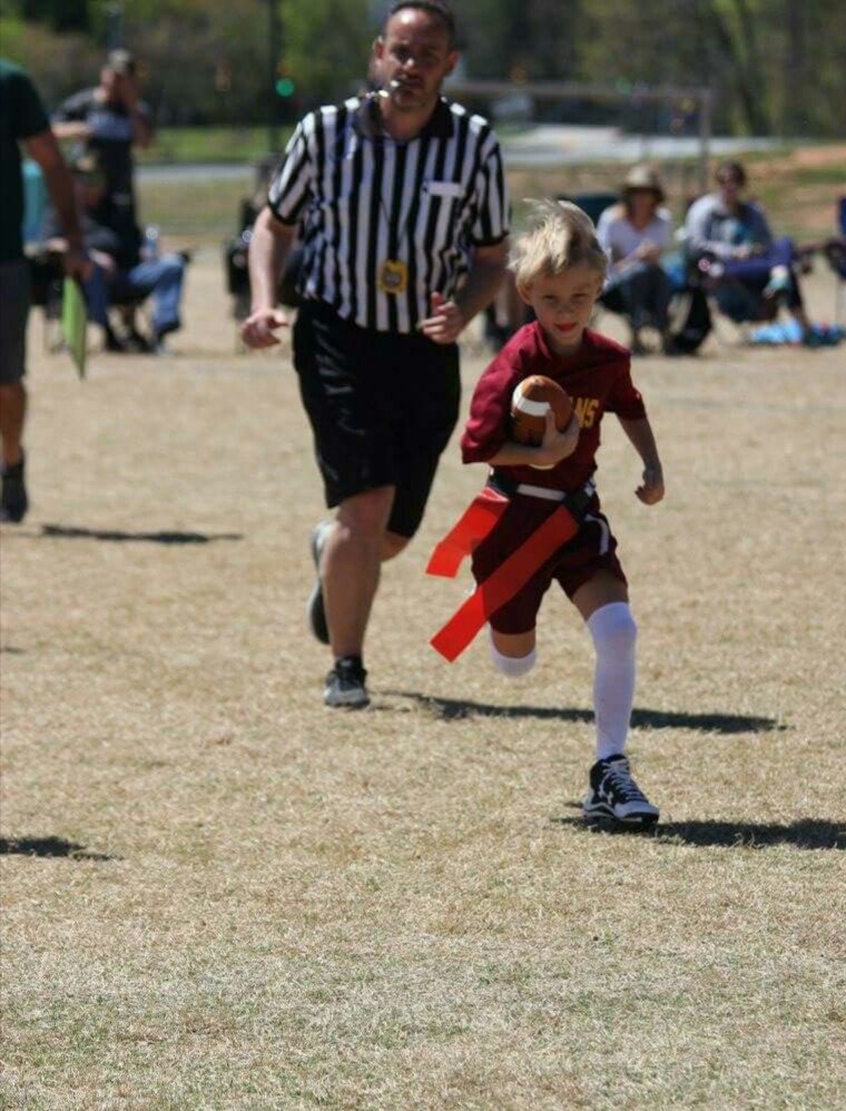 RobertMBertram's tweet photo. Seth scoring his first towchdown after reception! He says, "Someday I might be as fast as @tj_carrie !" https://t.co/irtXmQvoE6