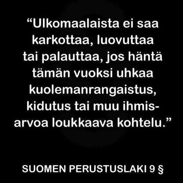 Fiksut keput <a href="/epekoo/">Eeva Kärkkäinen</a> ja <a href="/KarlMikaelGrimm/">Karl-Mikael Grimm</a> yrittäkää vaikuttaa puolueenne toteuttamaan pakolaispolitiikkaan. #StopDeportations #oikeuselää