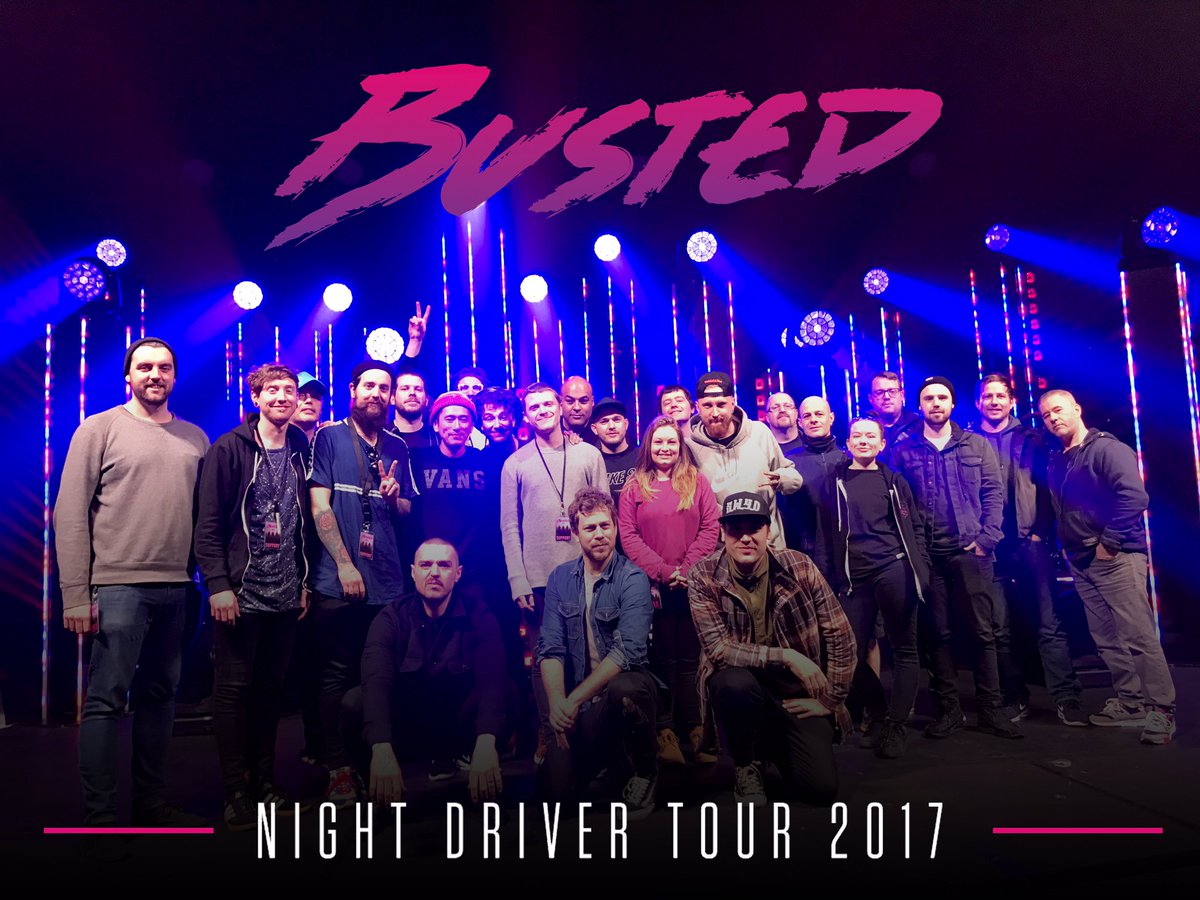 Busted's tweet photo. Huge 💙 and 🙏🏻 to the incredible crew who made the #NightDriverTour possible, along with @follownatives - an absolute pleasure to tour with! https://t.co/W1Cl1eKlw6