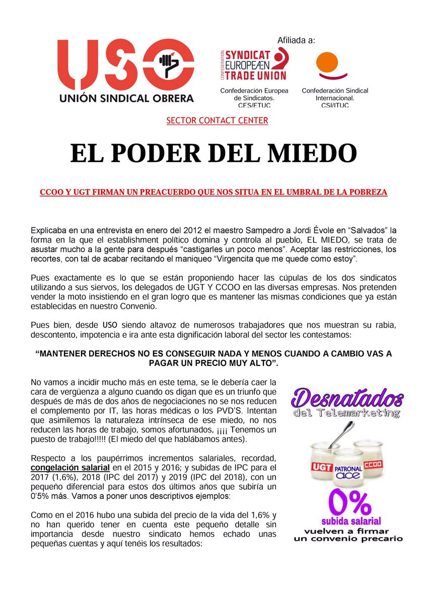 USOAbaiJaen's tweet photo. EL PODER DEL MIEDO, el desenlace del #conveniocallcentervendido https://t.co/wZbC3Zwbxl