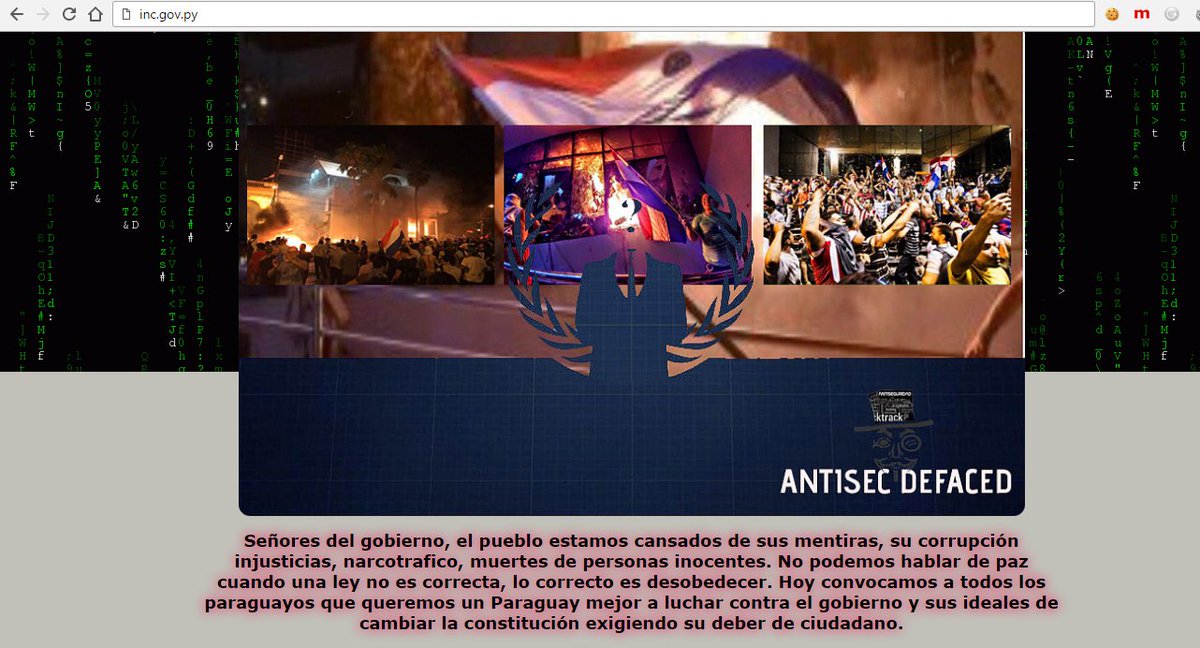AntiSec_Defaced's tweet image. en apoyo a #Paraguay hacked inc.gov.py #Anonymous #No al #GolpeParlamentario #No a la enmienda @AnonsParaguay