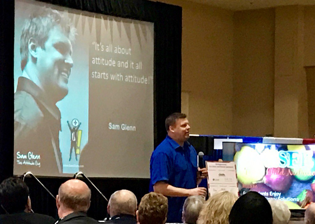 KathyBGarcia's tweet photo. Enjoying a great talk on attitude by Sam Glenn #SASBO2017. https://t.co/hfCW04FHlJ