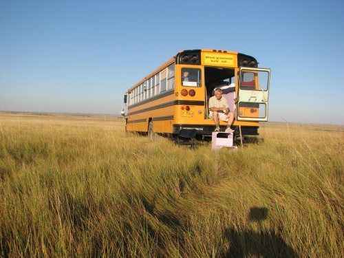 carboncoalition's tweet photo. SCC founder Pete Donovan has lived &amp; traveled in a converted bus since '11 &amp; created 300 baseline plots for #soilcarbon #change in N America https://t.co/UXLLqFGvcu