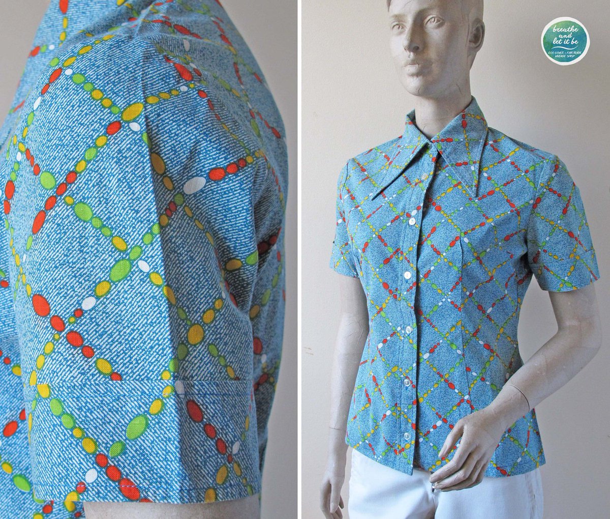 breatheLetitbe's tweet photo. Vintage Faux Denim Graphic Print Fitted Cotton Blouse | Size XS S | 70s Psych… https://t.co/WOdUGIlbCY #Etsy #70sTop https://t.co/YuzMNXcJVv