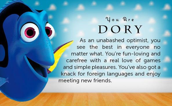 GoldFamily4's tweet photo. I'm Dory. Discover which #Pixar character you are! START QUIZ: https://t.co/ywwlGpk2m5 https://t.co/TRxlCiUW89