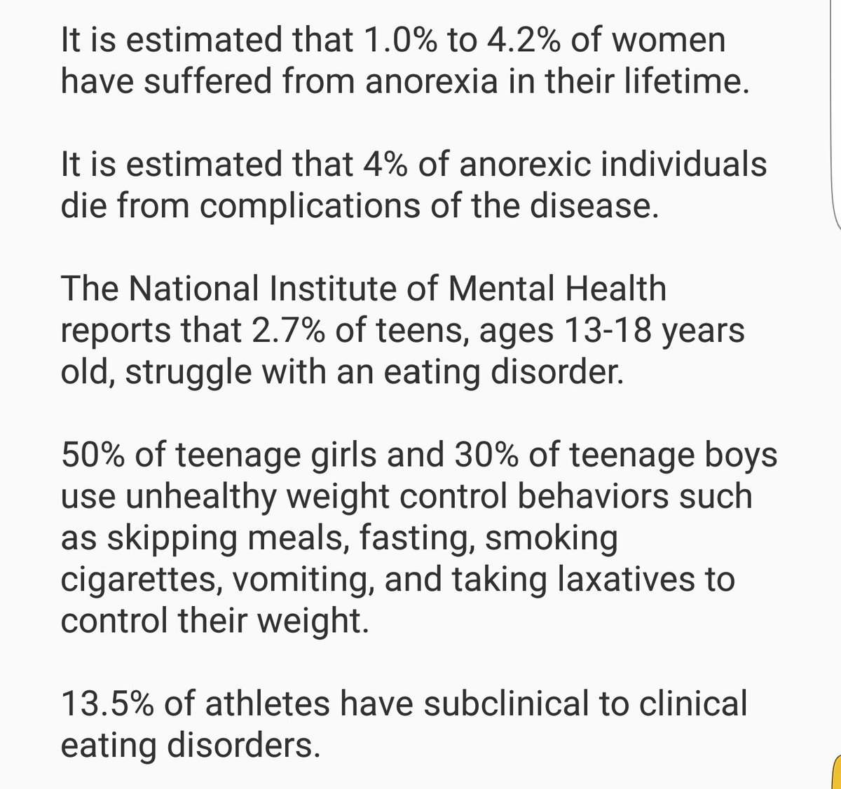 advocate_you's tweet photo. Here are a few statistics over anorexia: https://t.co/Na20pinfTV
