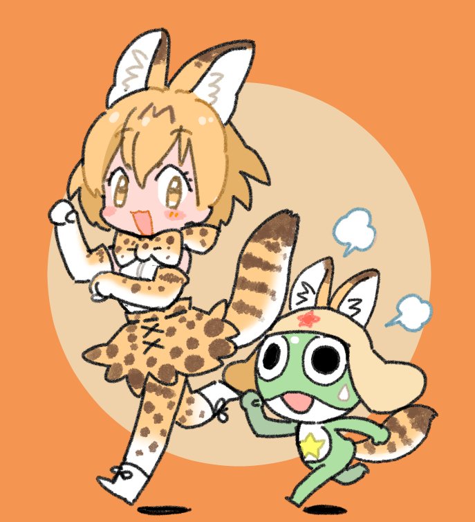 serval (kemono friends) animal ears 1girl serval print tail bowtie bow skirt  illustration images