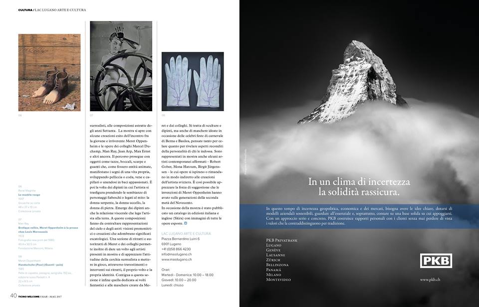 MERET OPPENHEIM, OPERE IN DIALOGO DA MAX ERNST A MONA HATOUM.
#arte  #cultura #Lugano #Svizzera #dadaimo #surrealismo #mostre #esposizioni