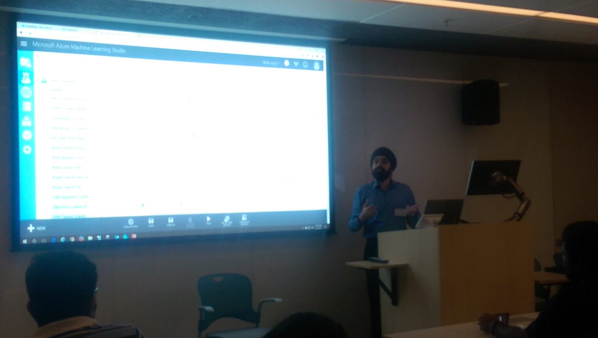SP_twit's tweet image. Learning how to predict the car price using #AzureMachineLearningStudio with a great session by @jasjitchopra #aOSIndiaTour in Mumbai