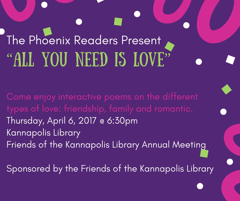 KannNCLibrary's tweet photo. The Friends of Kannapolis Library present The Phoenix Readers at the 2017 Annual Meeting 04.06.2017 #libraries #poetrymonth #books https://t.co/tUa4BOXxLJ