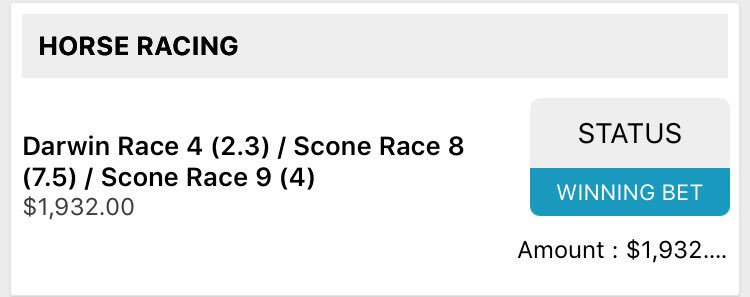 Gooseyboy37's tweet photo. @BensRacingTips Thanks for the Tips Benny #Multi #payedveryvell https://t.co/Dre1bYKosR